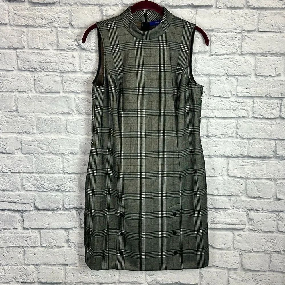 Apt 9 Dress Womens Medium Petite Black Plaid Sleeveless Mock Neck